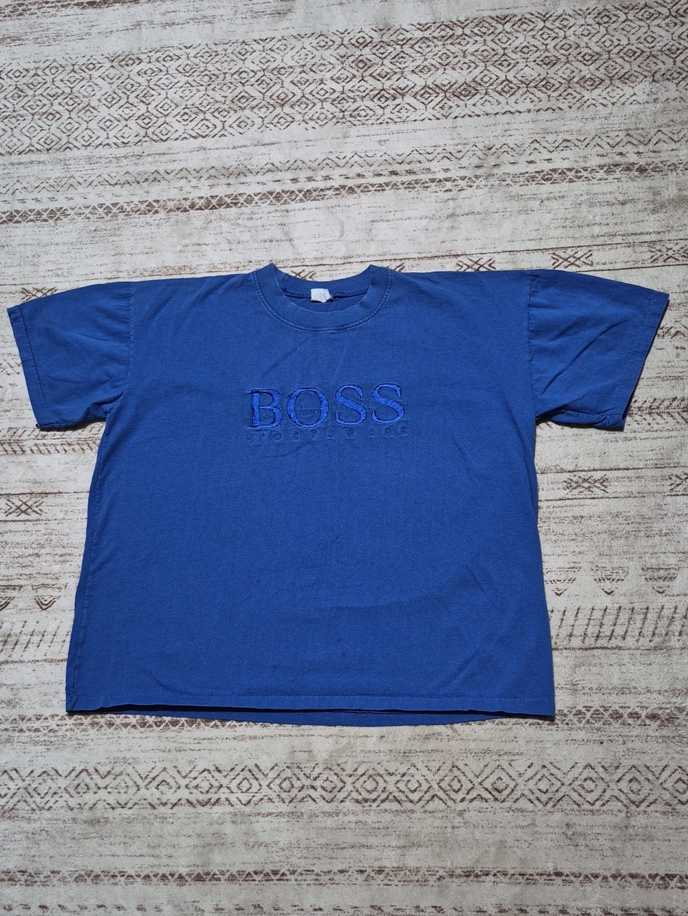 Vintage Hugo Boss Short-Sleeve Tee in Deep Blue with Embroidered Logo